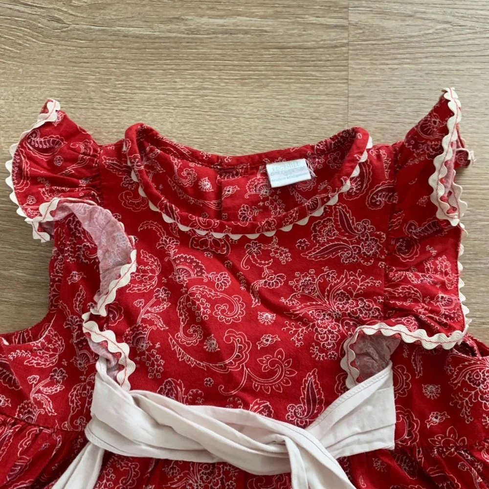 Edgehill Collection bandanna Girls Red Paisley Ric Rac Sleeve‎ Sash Dress 4T